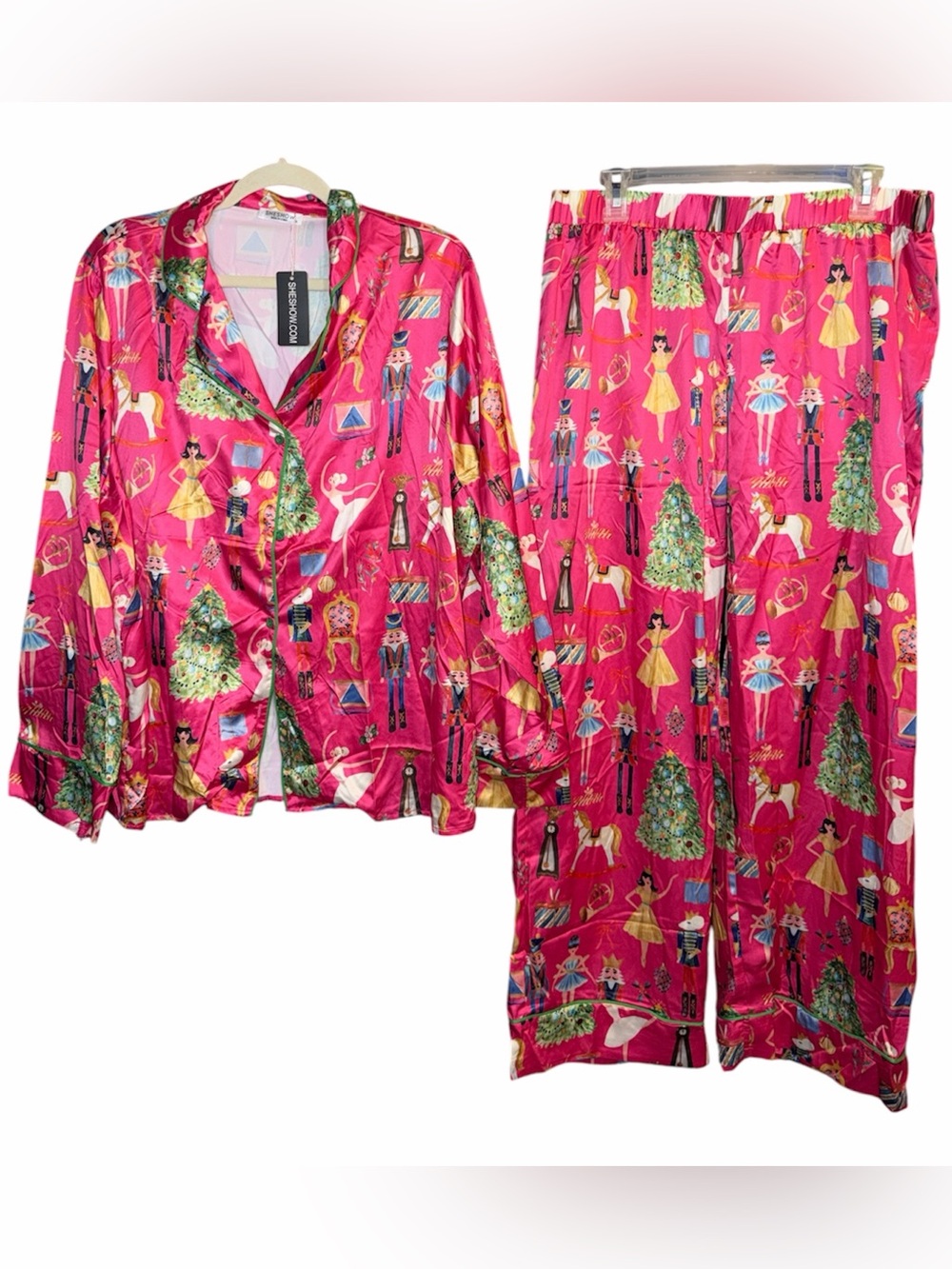 NWT SheShow Pink/Green Matching Pajama Shirt and Pants Set, Size XL